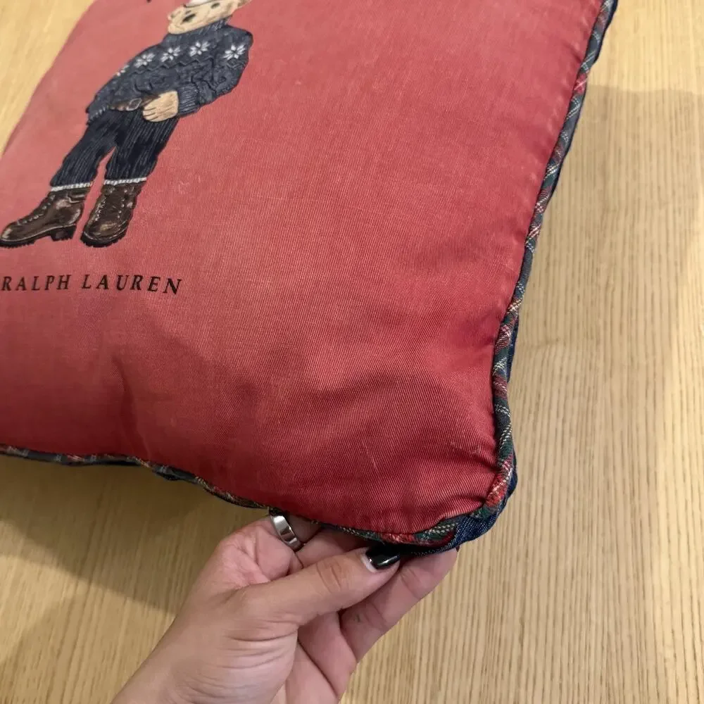 Ralph Lauren Polo Bear Throw Pillow Washed Red 18x18 Square Cotton Blend Indoor